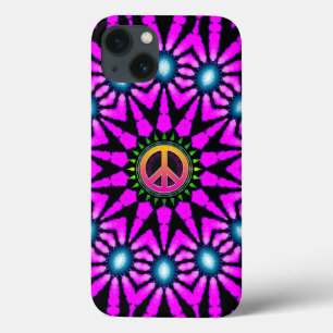 Fuschia Tie-Dye Peace Sign iPhone 13 Case