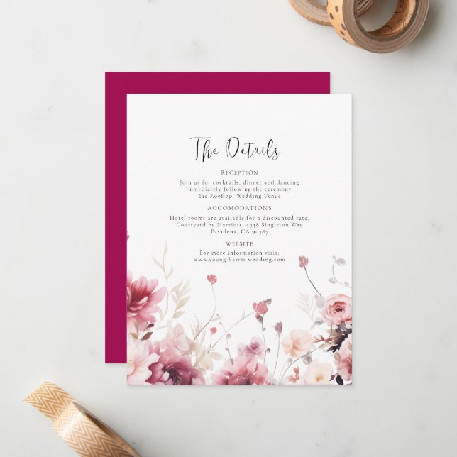 Fuschia Wedding Details Card (Front/Back In Situ)