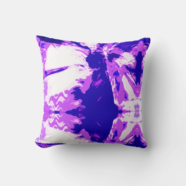 Fuschia White Purple Abstract Art Flower Design Cushion (Front)