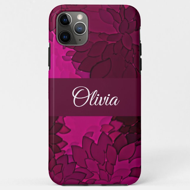 Fuscia Floral Name Pink Elegant Case-Mate iPhone Case (Back)