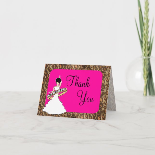 Fuscia Leopard  Bridal Thank You Card (Front)