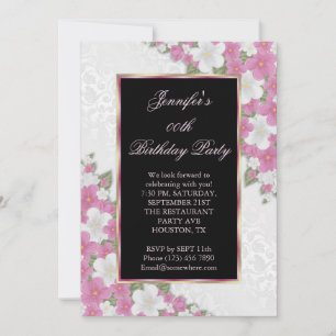 Fushcia Corner Floral Framed Birthday Party Invitation
