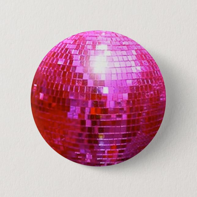 FUSHIA DISCO BALL DANCE PARTY 6 CM ROUND BADGE (Front)