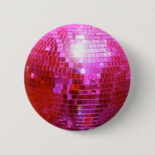 FUSHIA DISCO BALL DANCE PARTY 6 CM ROUND BADGE