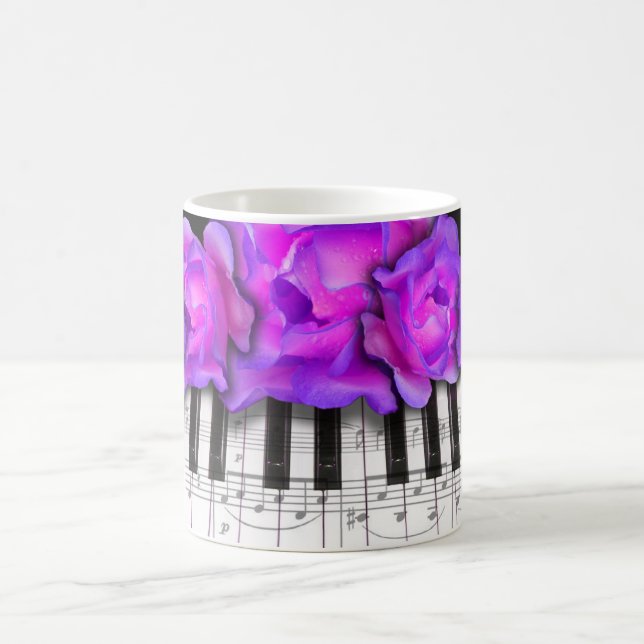 Fushia Roses and Piano Keyboard and Notes Coffee Mug (Center)