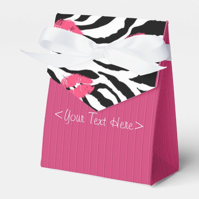 Fushia Striped Zebra and Lips Pattern Favour Box (Front Side)