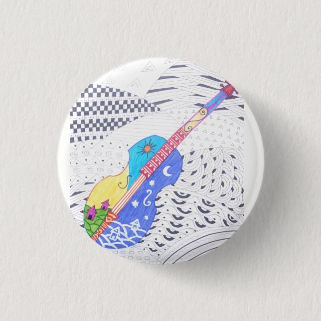 fusion doodle of colours and black and white 3 cm round badge (Front)