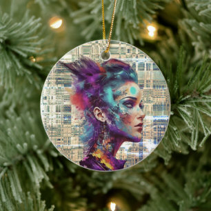 Fusion of Art and Technology: Digital Dreams Ceramic Tree Decoration