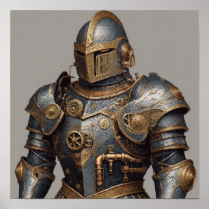 Fusion of Eras: Steam-Powered Knight Armour Detail Poster