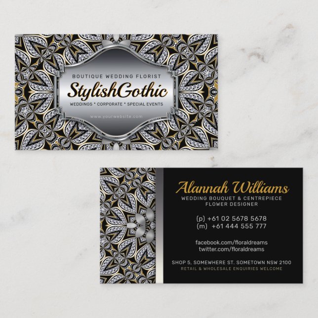  Fusion v3 Silver Black Gold Baroque Business Card (Front/Back)