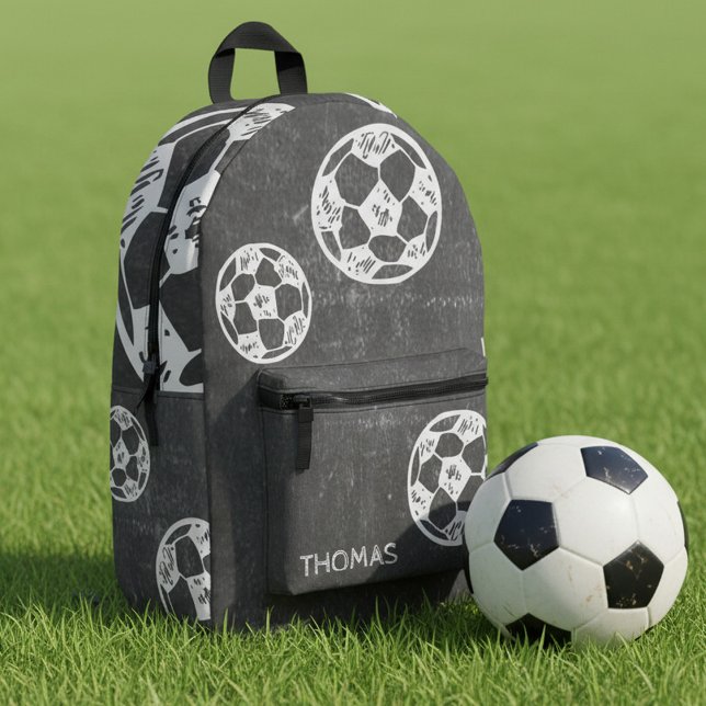 Fußball Kreide & Tafeldesign  Printed Backpack (Personalisierbarer Kinderrucksack mit Fußball im Kreide-Tafel-Design)