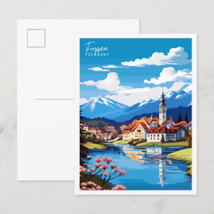 Fussen Germany vintage travel illustration Postcard