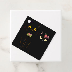 Fussy Black Cats Yellow eyes Favour Tags
