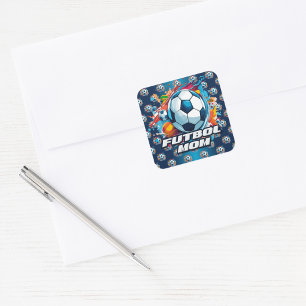 Futbol Mom Soccer Ball Pattern Square Sticker