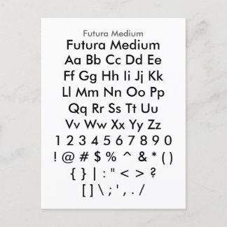 Futura Medium - Zazzle Font Sampler Sheet Postcard