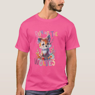 future alpha wolf with flowers cute wolves animal T-Shirt