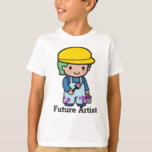 Future Artist boy in overalls and purple paint T-Shirt