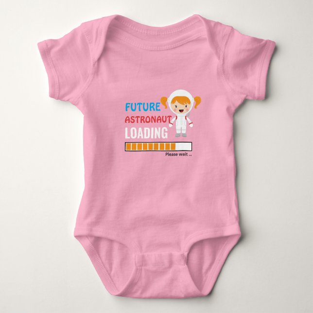 Future Astronaut Loading Shower Party Pink Girly Baby Bodysuit (Front)