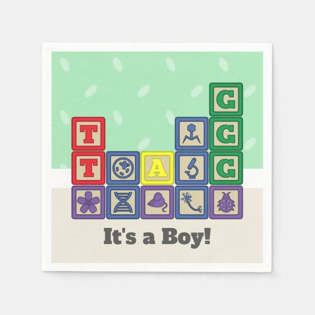 Future Biologist's Blocks Baby Shower Napkins (Front)