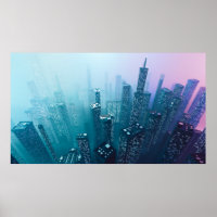 Future city downtown with skyscrapers in neon cybe