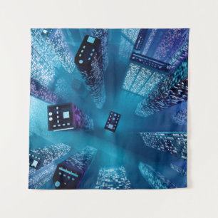 Future city downtown with skyscrapers in neon cybe tapestry