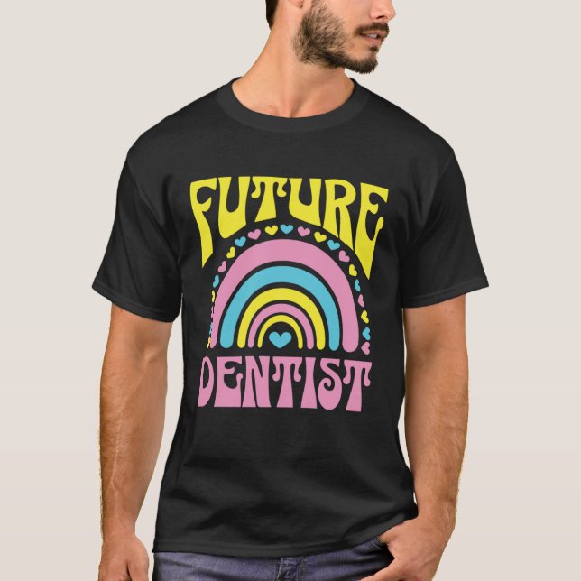 Future Dentist Bright Retro Rainbow Dentists Train T-Shirt (Front)