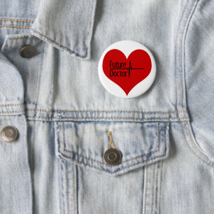 Future Doctor - Red EKG Heart 6 Cm Round Badge