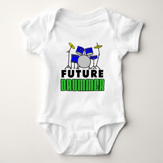 Future Drummer Blue Drum Set Baby Bodysuit (Front)