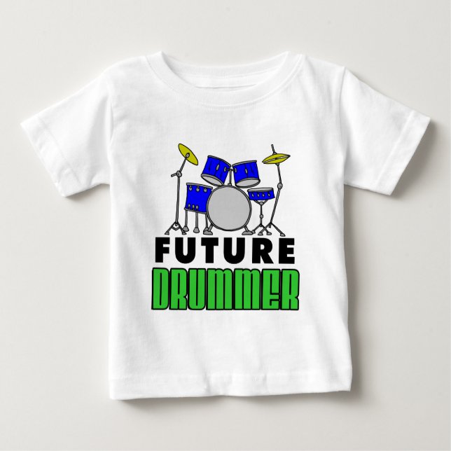 Future Drummer Blue Drum Set Cartoon Baby T-Shirt (Front)