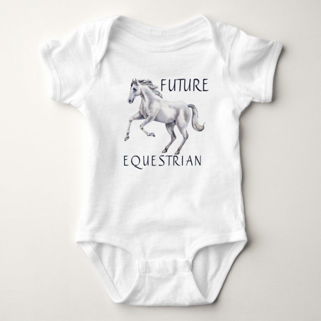 Future equestrian with white horse baby bodysuit (Front)