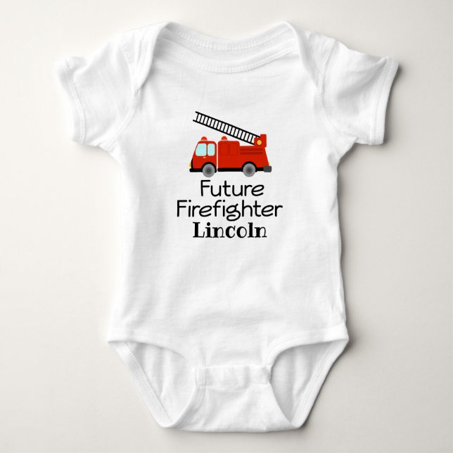 Future Firefighter Boys Fire Truck Baby Bodysuit (Front)