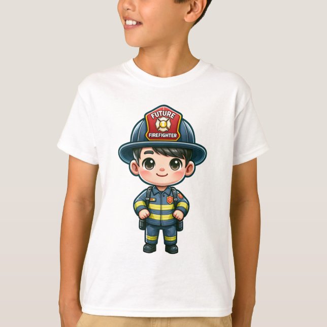 Future Firefighter Kids T-Shirt - Adorable Cartoon (Front)