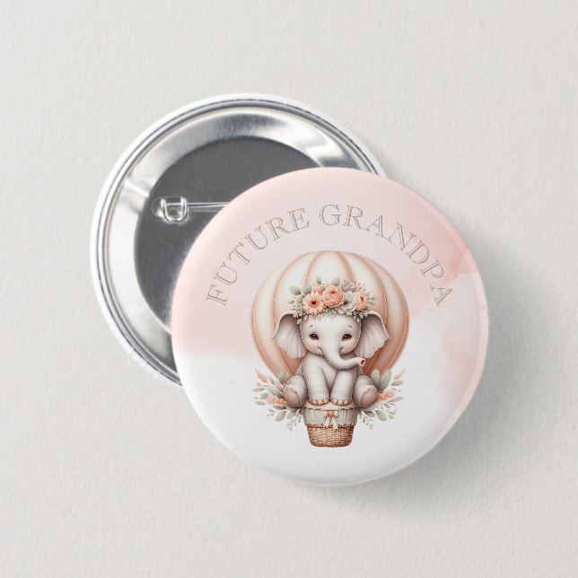 Future Grandpa Baby Shower Peach Elephant 6 Cm Round Badge (Front & Back)