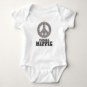 Future Hippie - Distressed Flower Peace Sign Baby Bodysuit