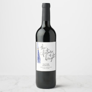 Future Is Bright Blue Tassel Quote Grad Party Wine Label