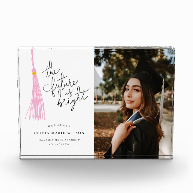 Future is Bright Graduate Light Pink Keepsake Photo Block (Front)