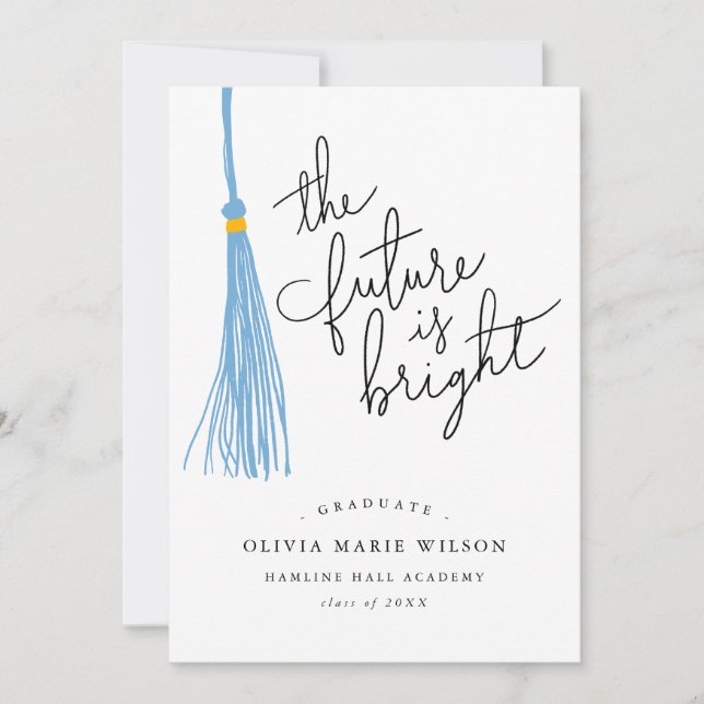 Future Is Bright Light Blue Tassel Graduation Invitation (Front)