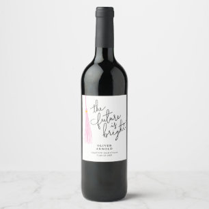 Future Is Bright Light Pink Tassel Grad Party Wine Label