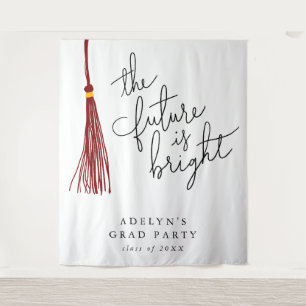 Future Is Bright Maroon Tassel Modern Tapestry