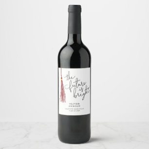 Future Is Bright Maroon Tassel Quote Grad Party Wine Label