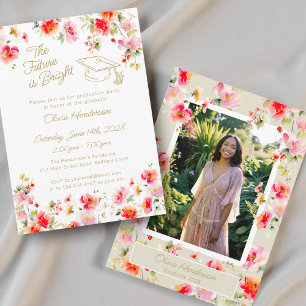 Future Is Bright Pink Orange Floral Graduation Invitation
