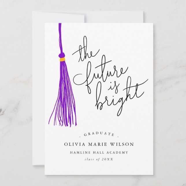 Future Is Bright Quote Purple Tassel Graduation Invitation (Front)