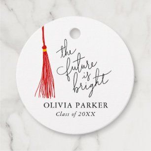 Future is Bright Red Tassel Grad Party Favour Tags