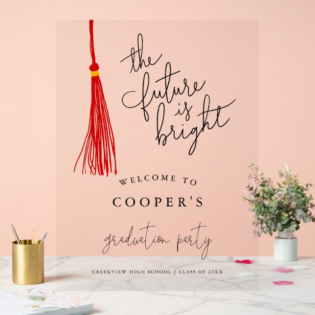 Future is Bright Red Tassel Grad Party Sign (Wedding)