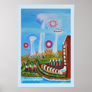Future landscape with UFOs Poster