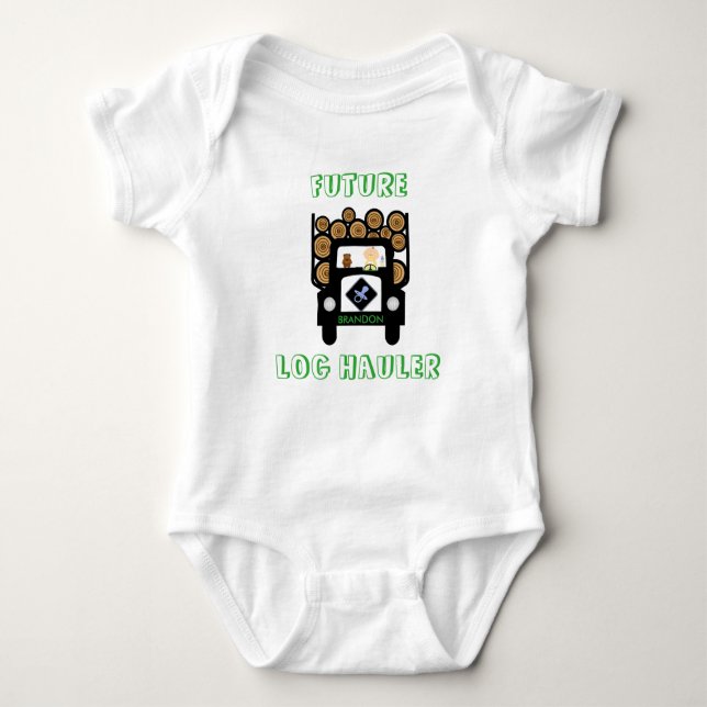 Future Log Haulier Baby Driving Log Truck Bodysuit (Front)