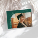 Future Looks Bright Green Curved Photo Announcement<br><div class="desc">Modern and whimsical graduation announcement photo card featuring a photo on the front and 1 on the back. The text says "the future looks bright" in quirky hand writing. Add the graduate's name,  information,  and message to personalize this card. Green.</div>