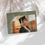 Future Looks Bright Sage Green Curved Photo Announcement<br><div class="desc">Modern and whimsical graduation announcement photo card featuring a photo on the front and 1 on the back. The text says "the future looks bright" in quirky hand writing. Add the graduate's name,  information,  and message to personalize this card. Sage Green.</div>