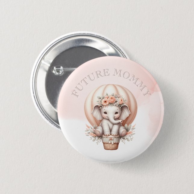Future Mommy Baby Shower Peach Elephant 6 Cm Round Badge (Front & Back)