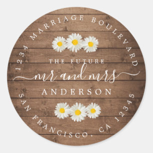 Future Mr Mrs Daisies Wood Wedding Return Address Classic Round Sticker